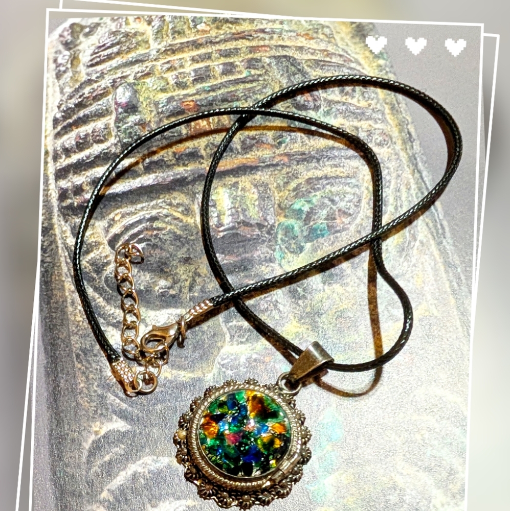 VTG Mexico Sterling Locket Necklace with Dichroic Glass - Picture 2 of 7